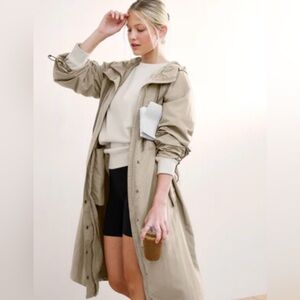 Eileen Fisher Longline Crinkled Trench Jacket Lightweight Stand Collar Jacket